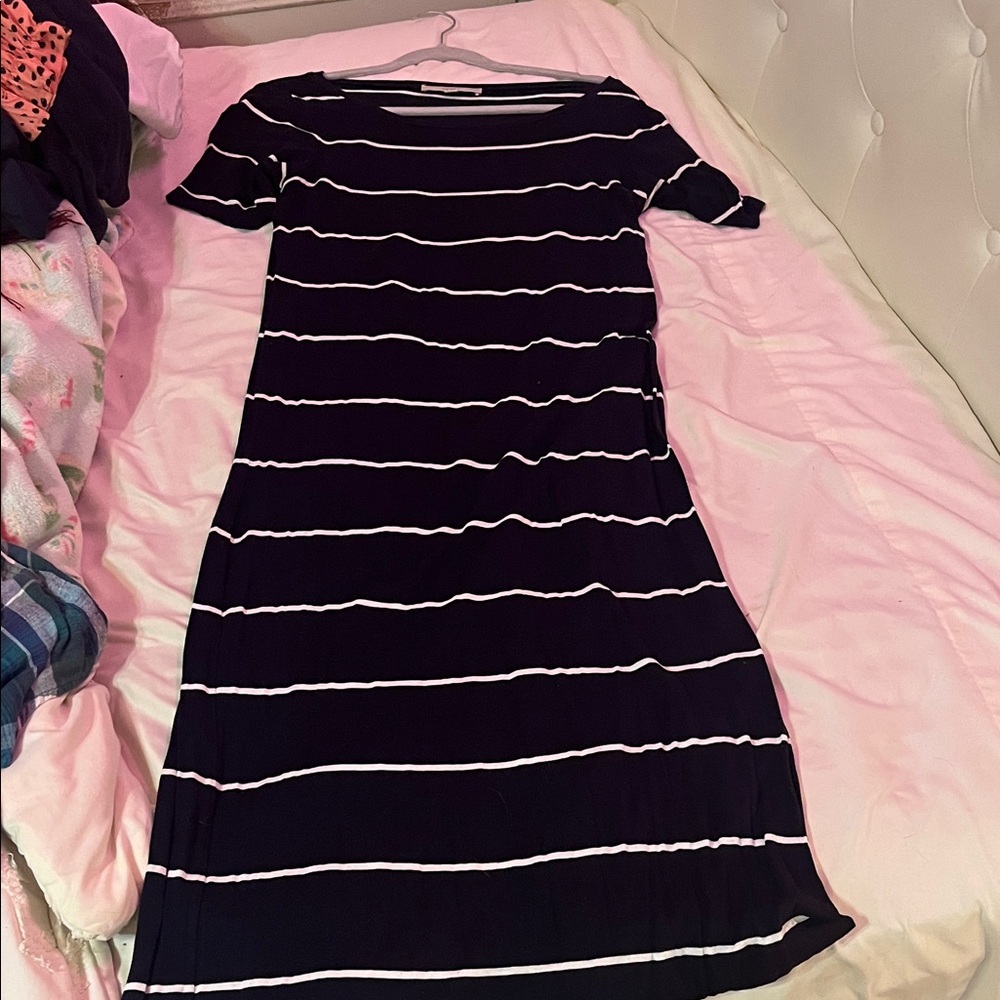 LOFT Black and White Striped Maxi Dress